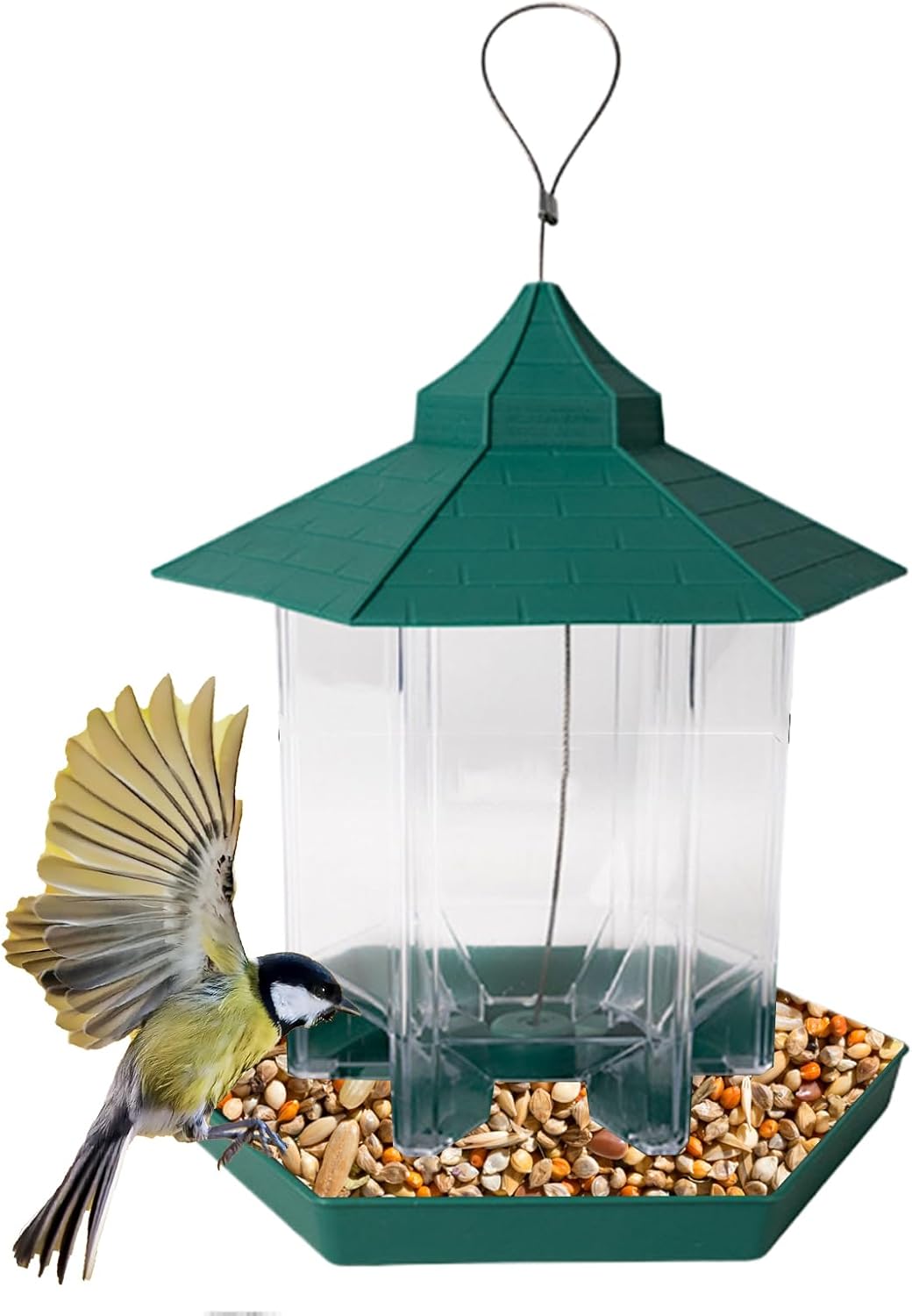 Bird Feeders Outside - Clear Gazebo Bowl, Suspending Station for Garden Wildlife, Transparent Seed Hub, Avian Hardware Supply with Six Ports, Outdoor Feeding Tool for Hosting Birds, & Viewing Nature