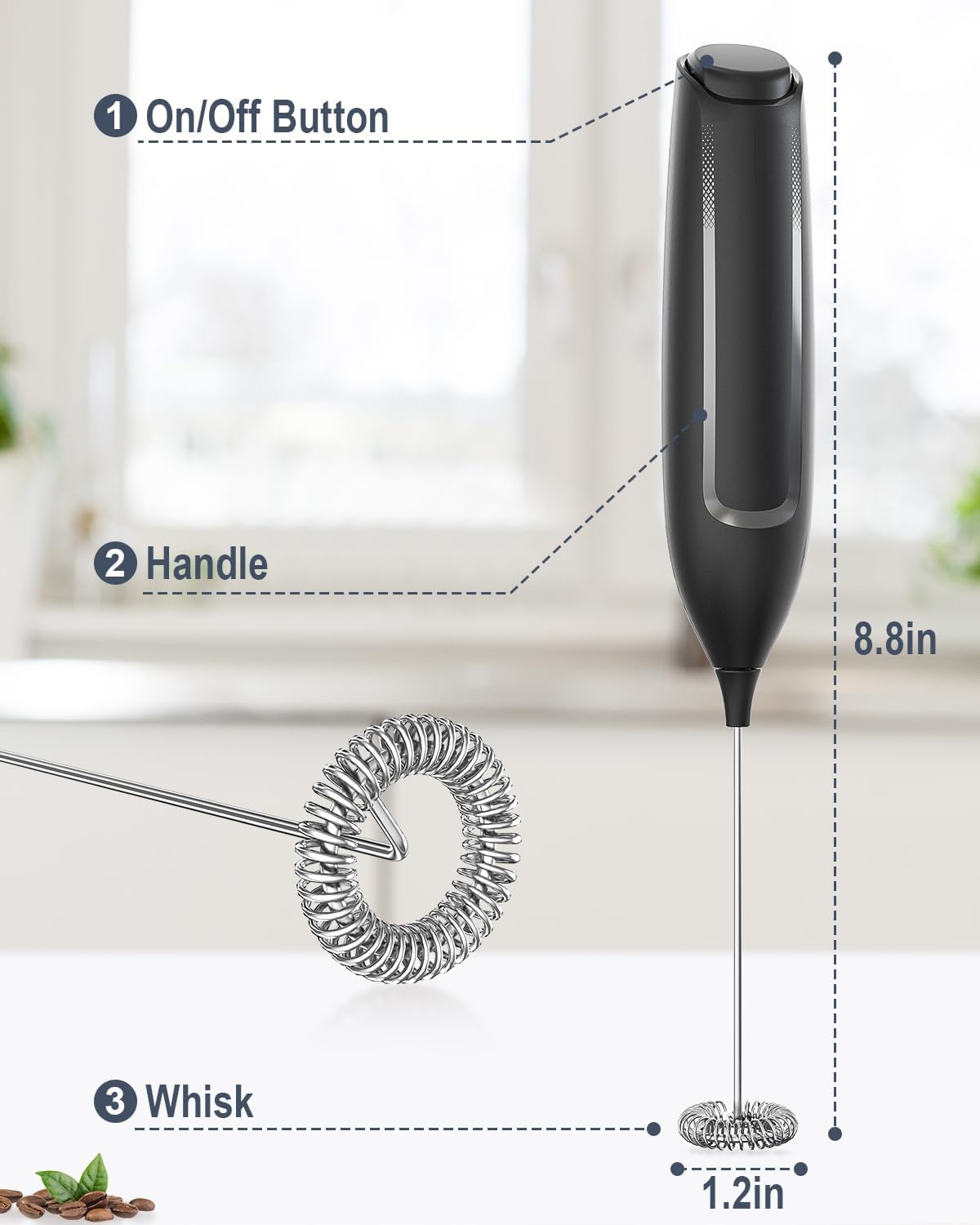Milk Frother Handheld Battery, Electric Foam Maker Frother Wand, Drink