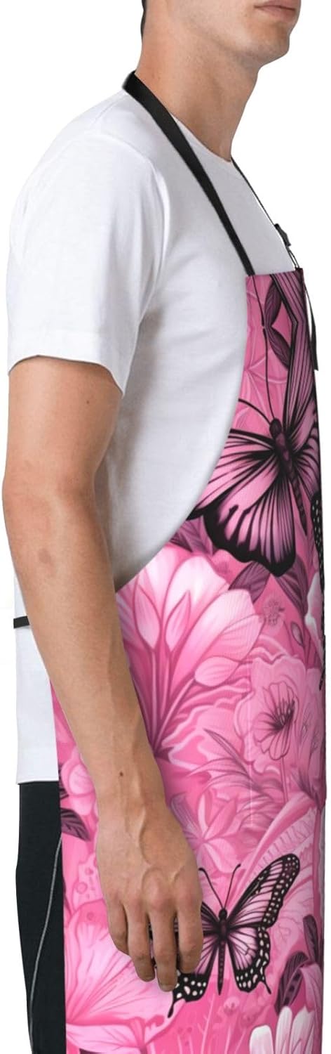 Red Butterfly Seamless tile print Waterproof apron with pocket adjustable cooking apron for adult kitchen bibs to bake