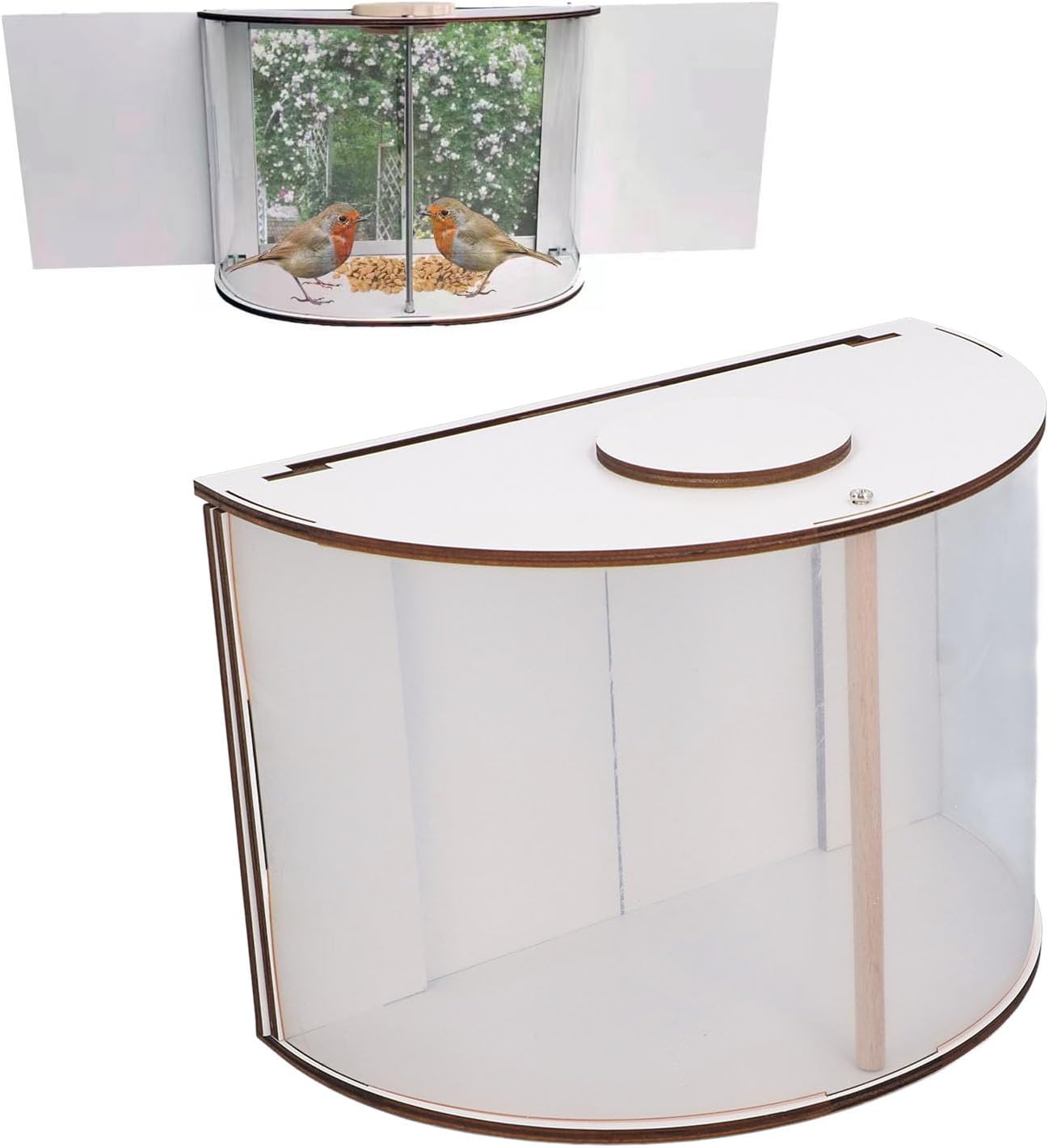 Fockety Window Bird Feeder, 180° Clear View Wooden Transparent Bird Ho