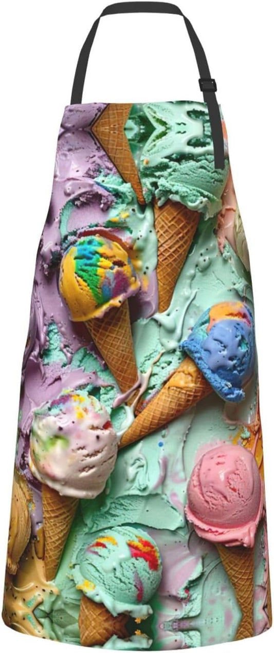 Many colored ice cream print Waterproof chef's apron with pocket apron for kitchen cooking baking barbecue and gardening