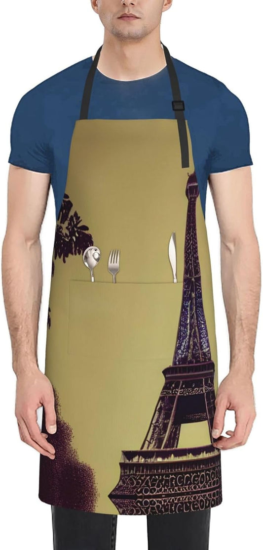 Eiffel Tower Paris print Waterproof chef's apron with pocket apron for kitchen cooking baking barbecue and gardening