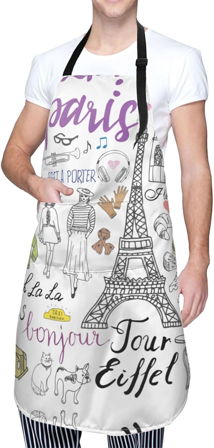 French Paris Tour Eiffel Tower print Waterproof apron with pocket adjustable cooking apron for adult kitchen bibs to bake