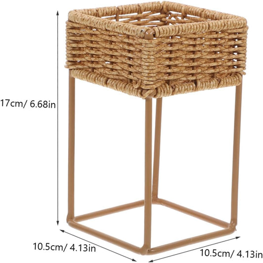 Wicker Plant Stand for Indoor and Outdoor Use Imitation Bamboo Flower Pot Display Rack Decorative Storage Shelf for Greenery 1-Tier Design