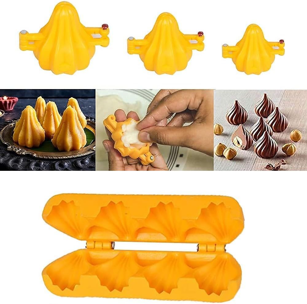 Multi Utility Plastic Modak Mould Set for Ganesh Festival Includes 3 Different Size of Modak and One Modak Patti (3 Modak and Modak Patti)
