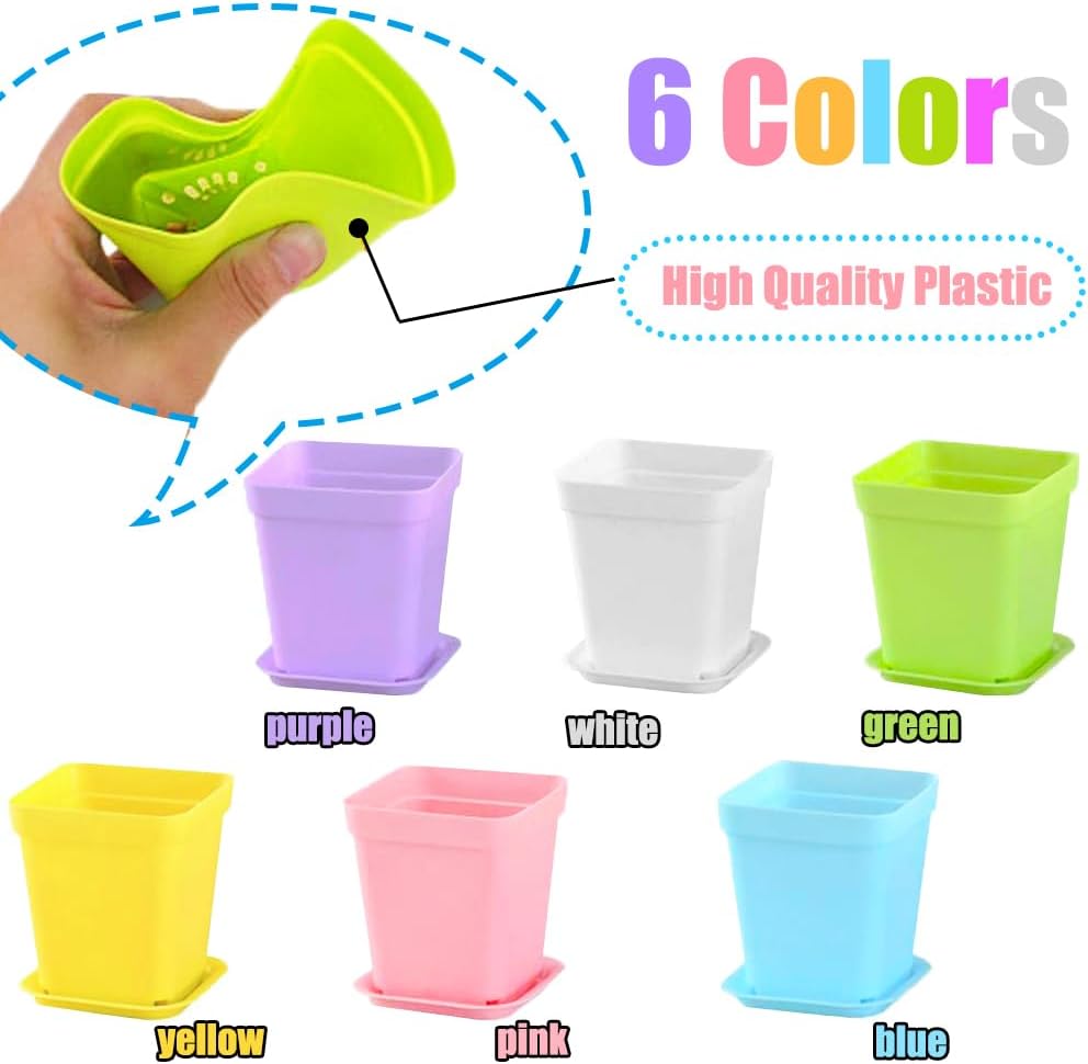 Haawooky 24 Pack Colorful Flower Pots Square Plastic Plant Pots Succul