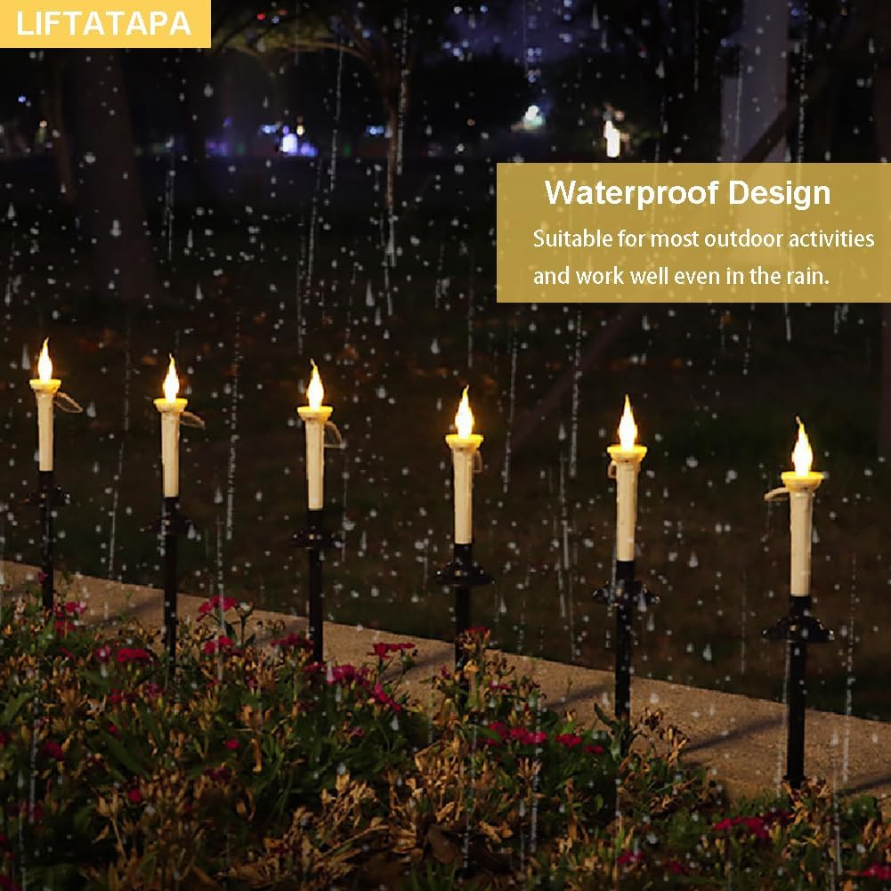 4Pcs Solar Taper Candles with Holders, Waterproof LED Candles Light Rechargeable Tapered Candlesticks with Dusk to Dawn Light Sensor for Outdoor Garden Patio Decor