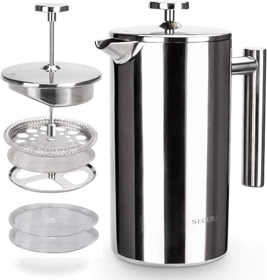 Secura French Press Coffee Maker, 304 Grade Stainless Steel Insulated 