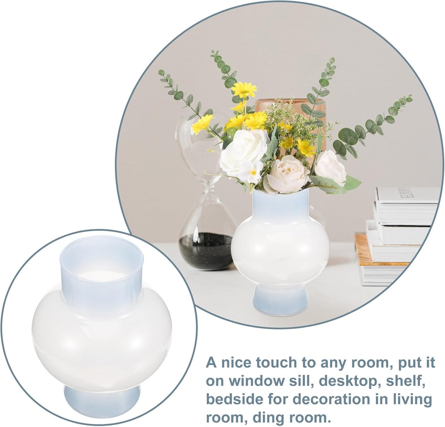 PRETYZOOM Milky Glass Flower Vase Decorative Ceramic Planter Pot Small Desktop Vase for Indoor Plants French Style Living Room Floral Arrangement