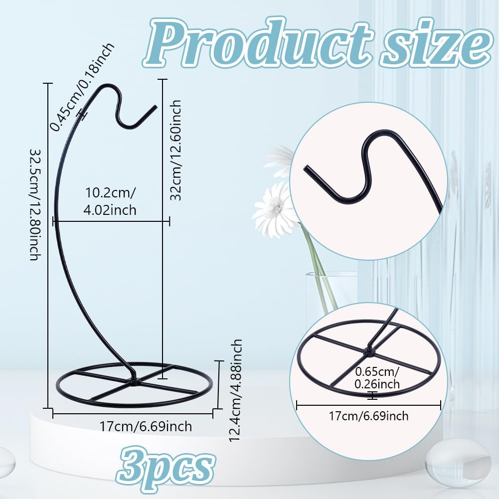 NBEADS 3 Pcs Black Ornament Display Stand, Air Plant Holder Iron Hanging Hook Display Stands Glass Ball Hanger for Home and Office Decor, 6.7x4.9x12.8 inch