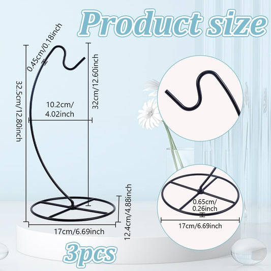 NBEADS 3 Pcs Black Ornament Display Stand, Air Plant Holder Iron Hanging Hook Display Stands Glass Ball Hanger for Home and Office Decor, 6.7x4.9x12.8 inch