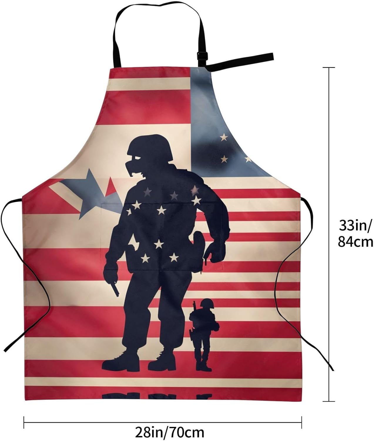 US Military Soldiers Patriotic Memorial Day Print Laundry apron 28x33 In Waterproof Kitchen Apron with Pockets for Cooking Baking