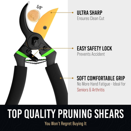 Ultra Sharp Japanese Steel Pruning Shears - Cuts 3X Easier, Weak Hand 