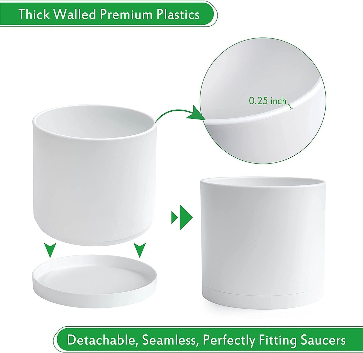 D'vine Dev 8 Inch Plastic Planter Pots for Plant Pot with Drainage Hol