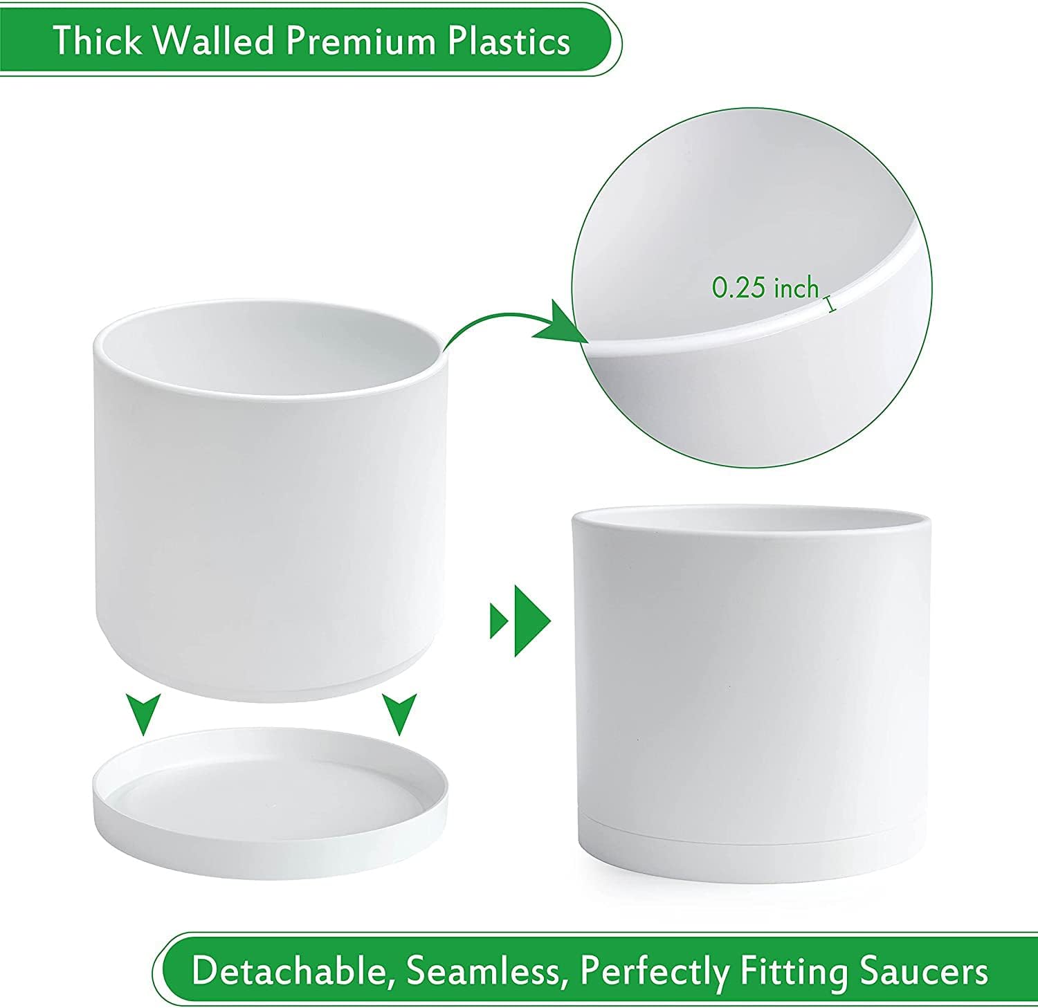 D'vine Dev 8 Inch Plastic Planter Pots for Plant Pot with Drainage Hol