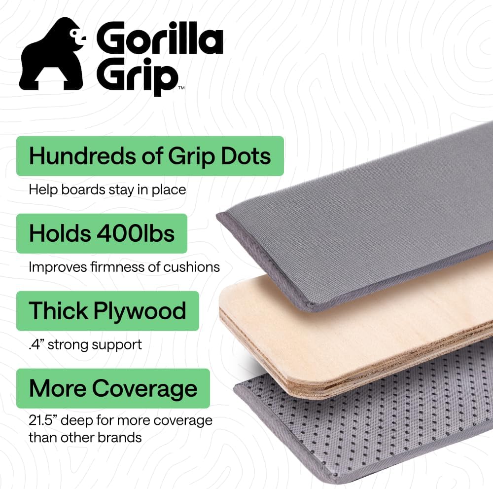 GORILLA GRIP Heavy Duty Couch Cushion Support Board to Fix Sagging Sofas, 21.5 x 70 Sofa, Thick Plywood Boards Add Strong Seat Supports, Stays in Place, Replacement Stuffing Under Couches, Grey