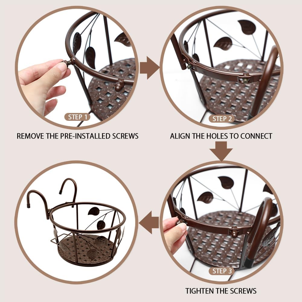 Iron Hanging Basket Flower Pot Support Home Outdoor Balcony Plant Hanging Basket Flower Pot Support Fence Planting Garden Plant Iron Product Pack of 3 (Champagne Color)