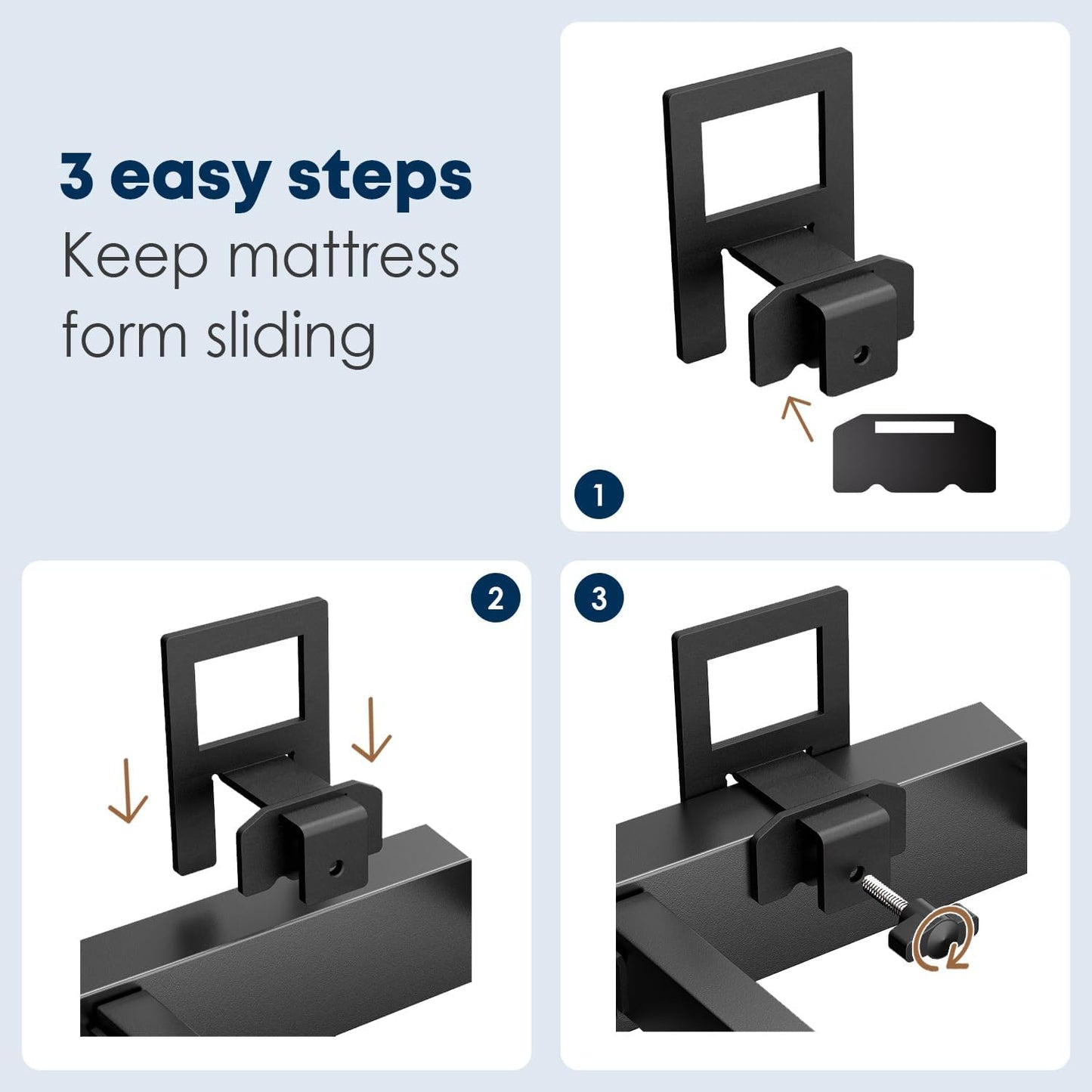 Non Slip Mattress Gaskets, Mattress Holder in Place Gripper for Metal Bed Frame, Keep Mattress from Sliding Gripper, Adjustable, 6 PCS, Black