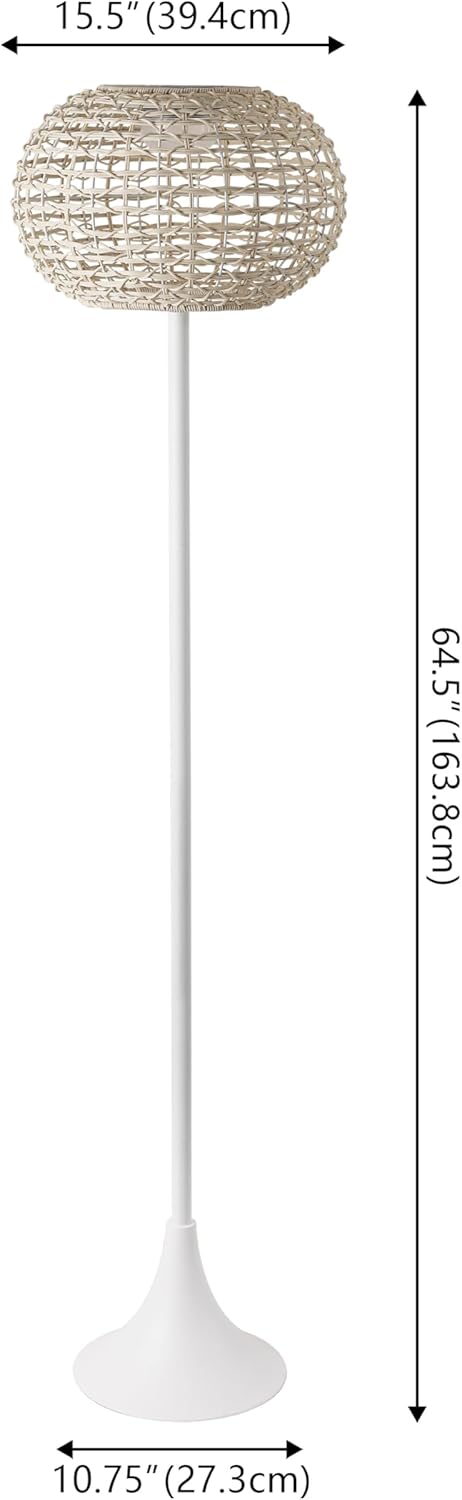 JONATHAN Y 58" White/Cream Modern Outdoor Solar Floor Lamp, Waterproof LED Standing Light for Patio, Deck, Porch, Faux Rattan Shade, USB-C Rechargeable, Coastal Decor (JYL2601B)