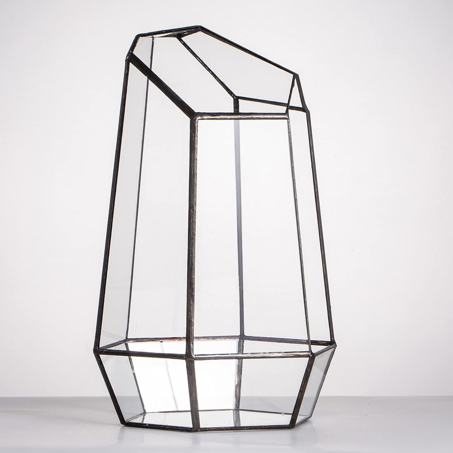 NCYP No Door Geometric Glass Terrarium Planter for Small Succulent, Small Cacti, Black Irregular Opened Terrarium Pot, Indoor Home Garden Office Tabletop Decor, 6.5" x 5.7" x 9.8" (No Plants)