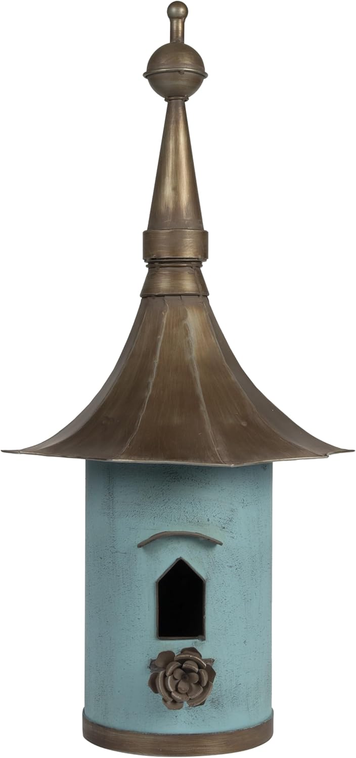 Creative Co-Op Cottagecore Free-Standing Decorative Metal Birdhouse fo