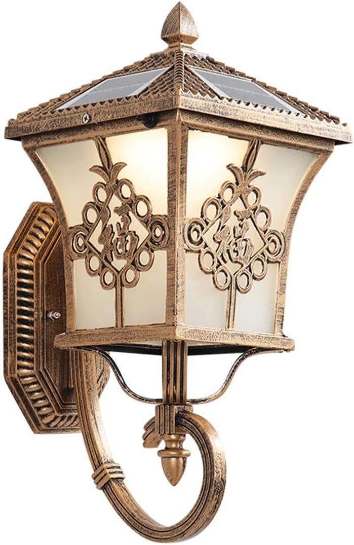 Outdoor Solar Wall Lantern Sconce, Vintage Exterior Lamp with Frosted Decorative Glass Shade, Waterproof Wall Mounted LED Light Fixture for Garden, Patio, Yard, Driveway, Porch, Deck, Gate