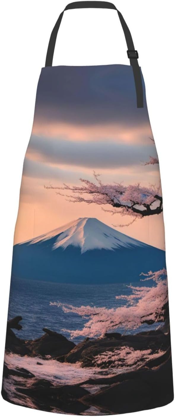 Japan Mount Fuji Landscape print Waterproof chef's apron with pocket apron for kitchen cooking baking barbecue and gardening