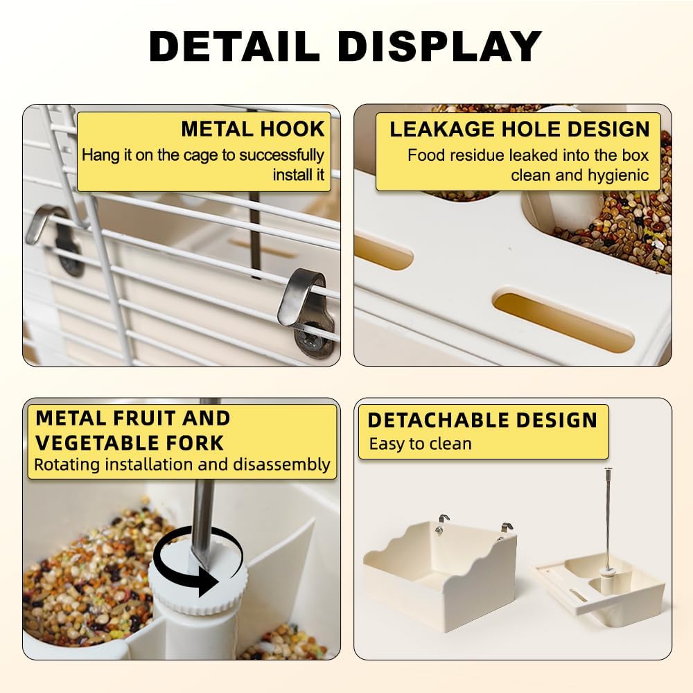 No Mess Bird Feeder for Cage with Vegetable and Fruit Holder, Automatic Parrot Feeder Cage Accessories, Food Bowls for Small Parrots Canary Parakeet Budgies Conure Cockatiel Lovebird