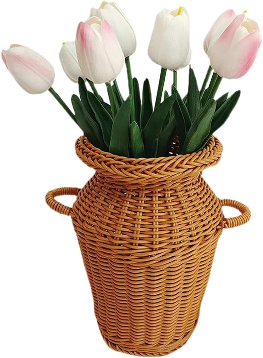 Rattan Flower Basket, Decorative Classic Woven Planter Basket with Han