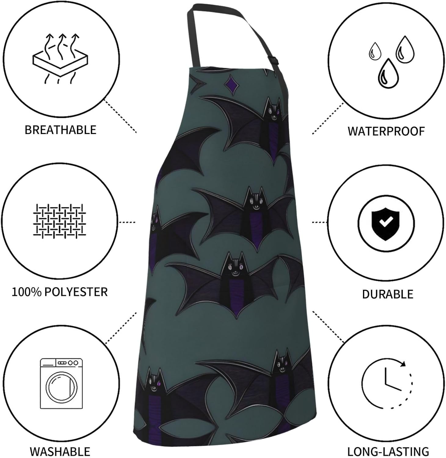 Bat pattern Print Laundry apron 28x33 In Waterproof Kitchen Apron with
