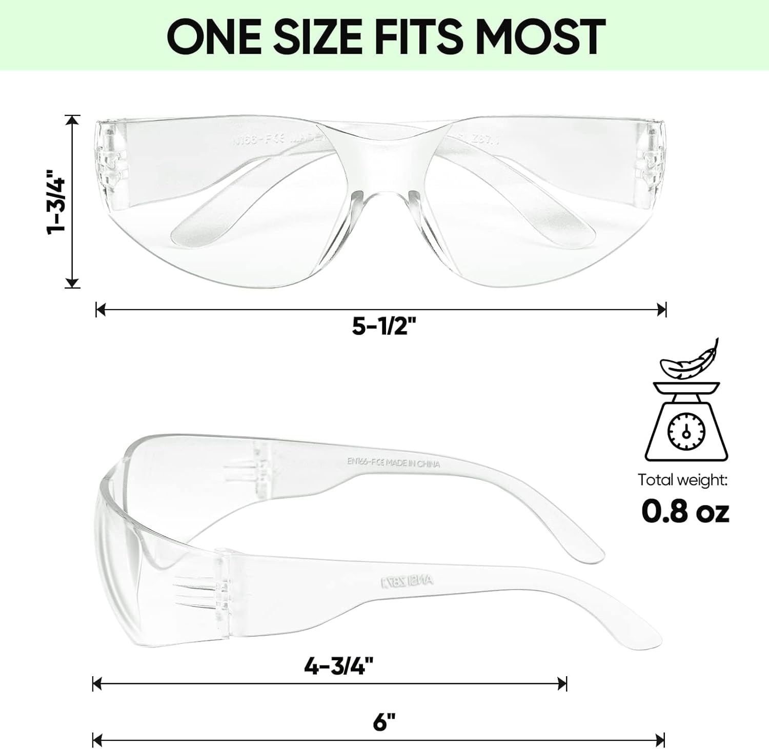 TICONN Clear Safety Glasses for Men, Safety Goggles with Scratch Impac