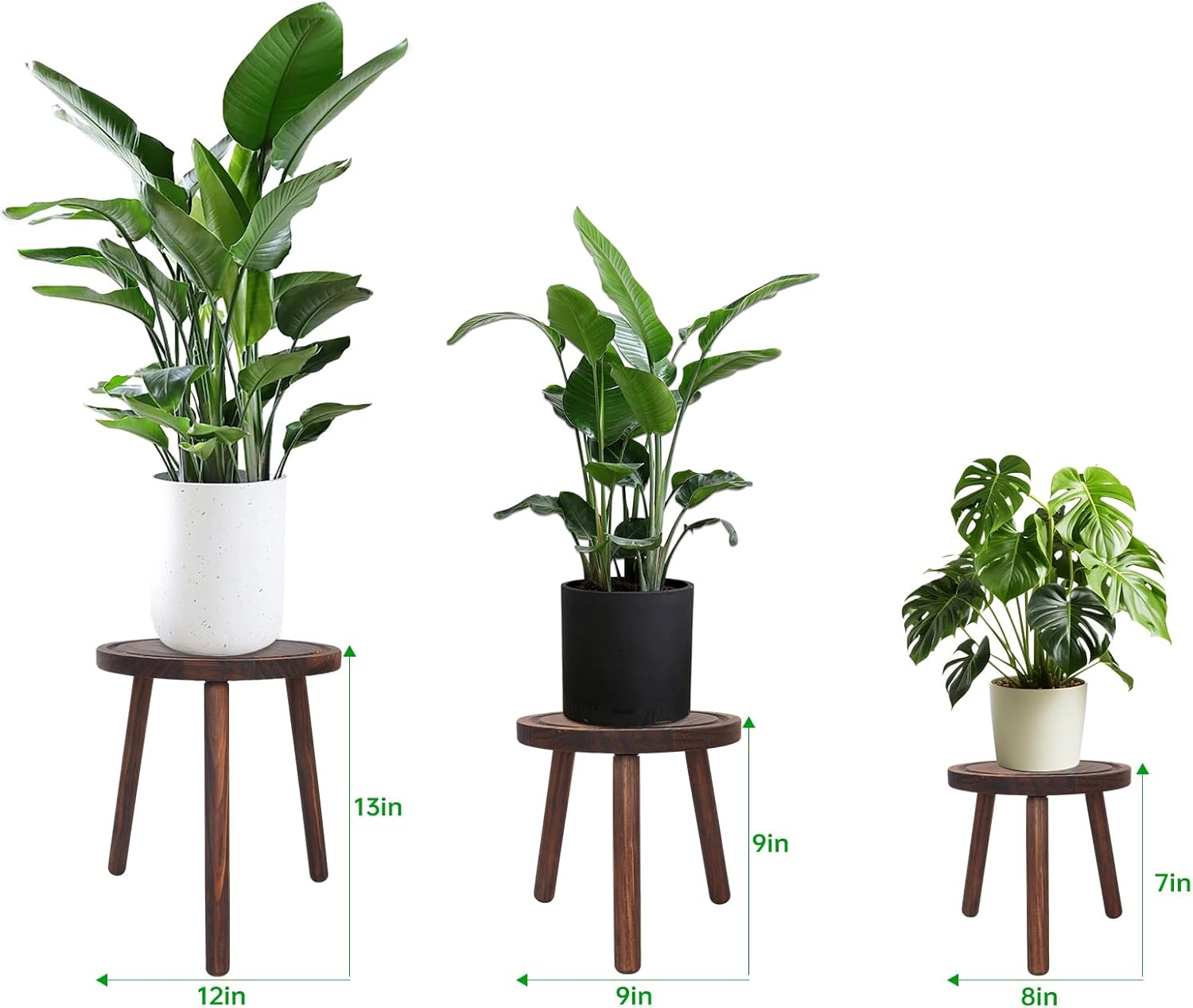 3-Pack Wood Plant Stands Indoor, Single Plant Stand for 6-12 Inch Pots