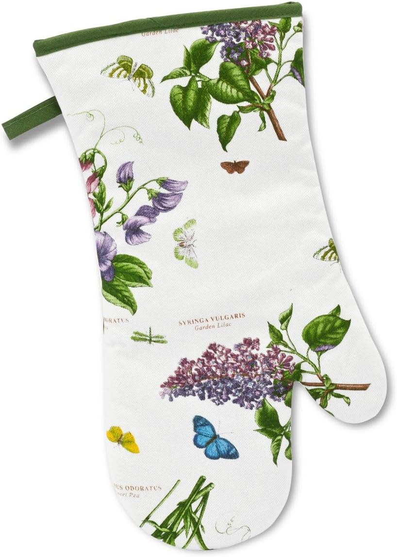 Pimpernel Botanic Garden 14.5" Gauntlet Oven Glove | Floral Motif | Cotton Textile Blend | Machine Washable | Ideal for Cooking, Grilling, and Baking