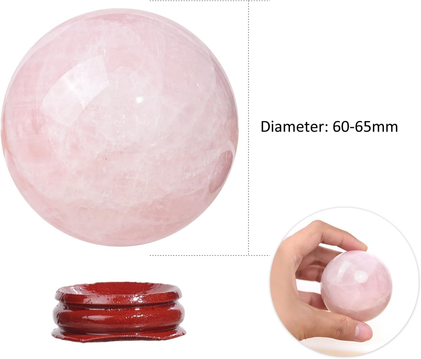 Nupuyai 1.97"-2.17" Natural Rose Quartz Crystal Ball with Wooden Stand