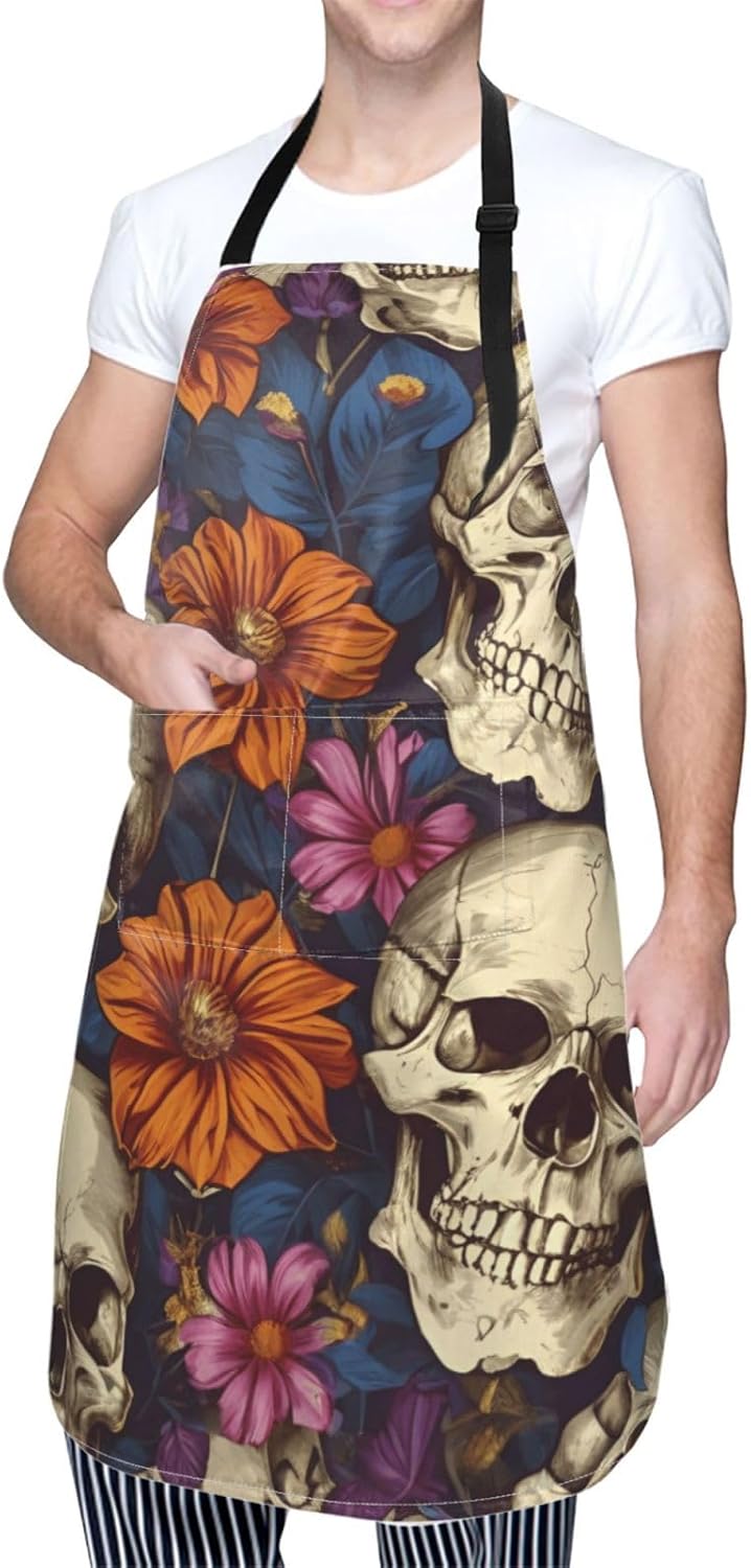 YANYU skull Print 28x33 In Kitchen Apron Stylish Chef Apron with Pocke