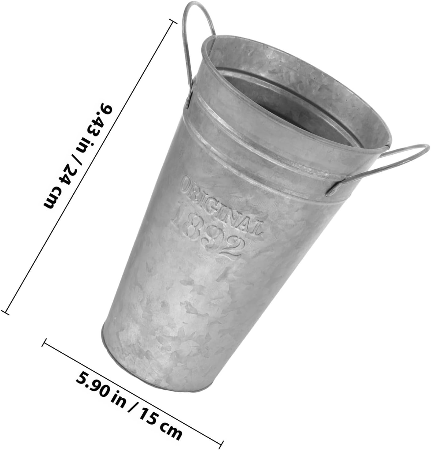 2 Pcs Retro Metal Iron Bucket Flower Vases with Handles, Vintage Rusti