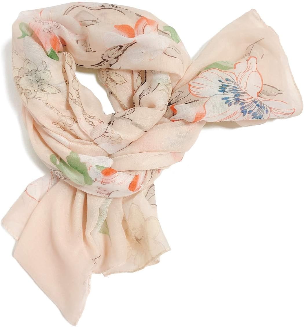 GERINLY Lightweight Scarves Fashion Flowers Print Women Cotton Wrap Sc