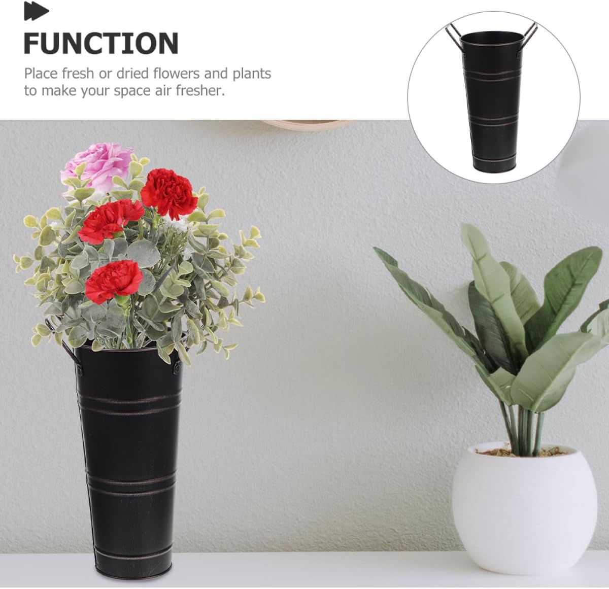 Milisten Vintage Metal Flower Bucket Vase 18.5x31x13cm Iron Planter Ru