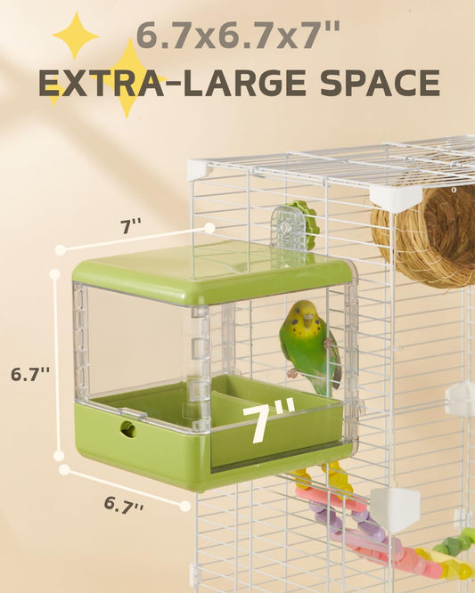 septillar Bird Feeder and Bath for Cage, Hanging Bird Bathtub Bath Shower Box Bowl, Bird Cage Accessories Suitable for Small Medium Birds, Parrots, Lovebirds, Finches, Parakeets, Mannikin (Green)