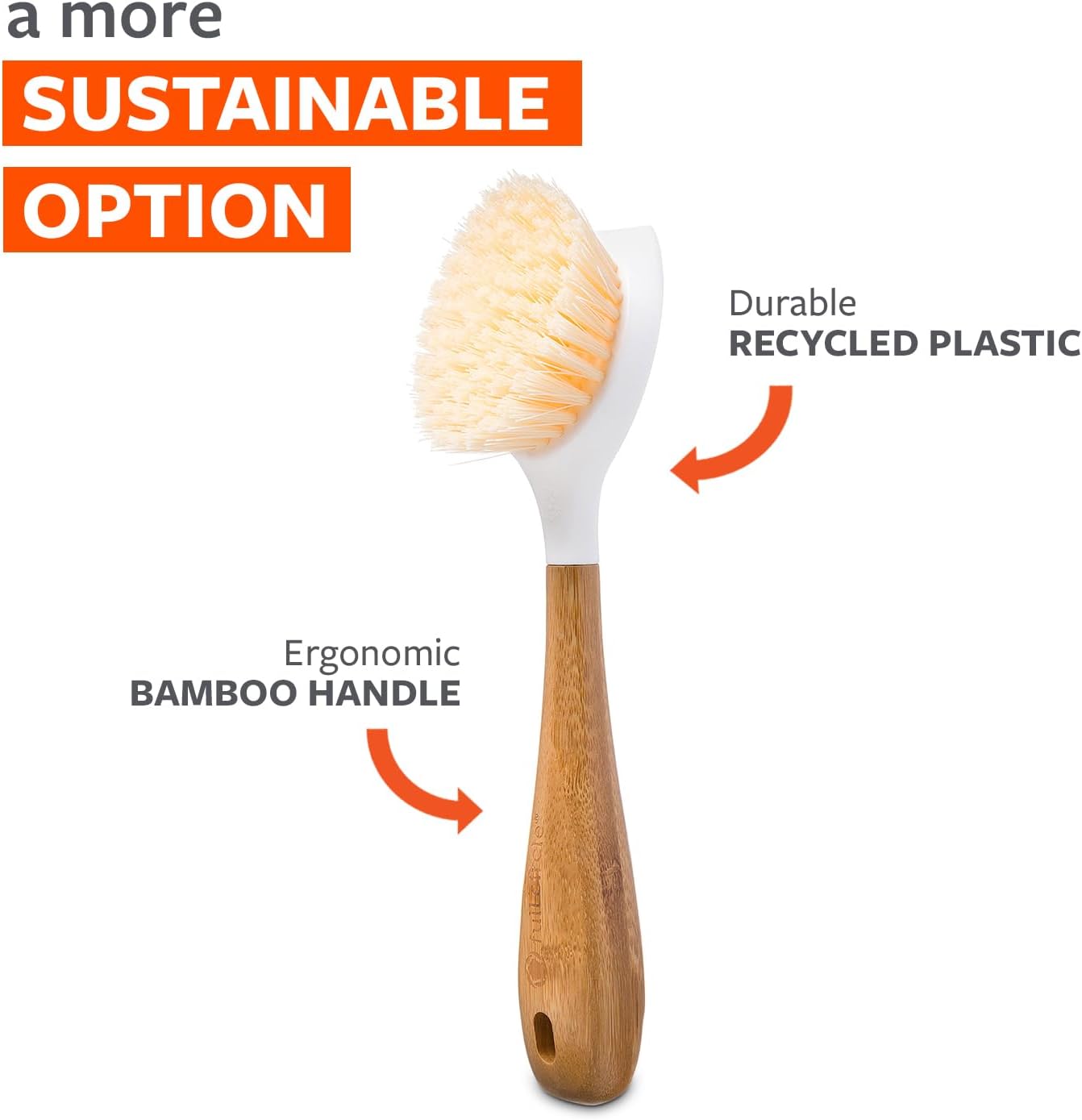 Full Circle Be Good, 주방 접시 브러시, 대나무 손잡이 포함, 화이트
