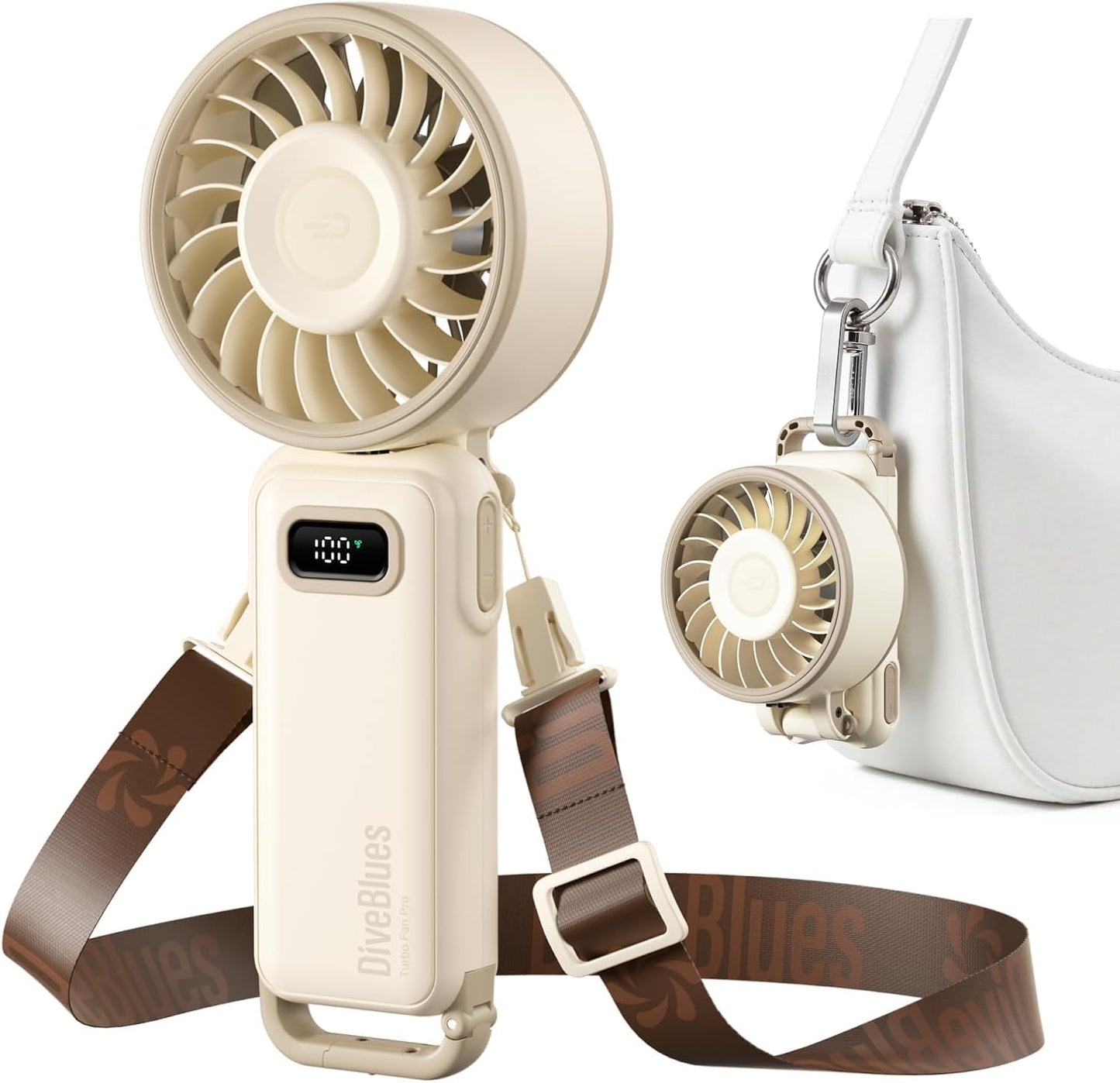 Diveblues Portable Handheld Fan, 7.4m/s High Speed Turbo Fan, 180° Fol