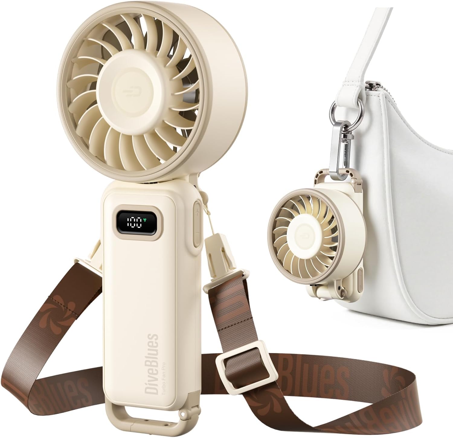 Diveblues Portable Handheld Fan, 7.4m/s High Speed Turbo Fan, 180° Fol