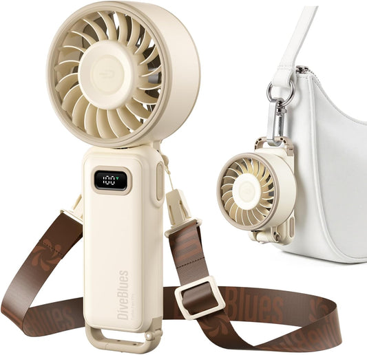 Diveblues Portable Handheld Fan, 7.4m/s High Speed Turbo Fan, 180° Fol