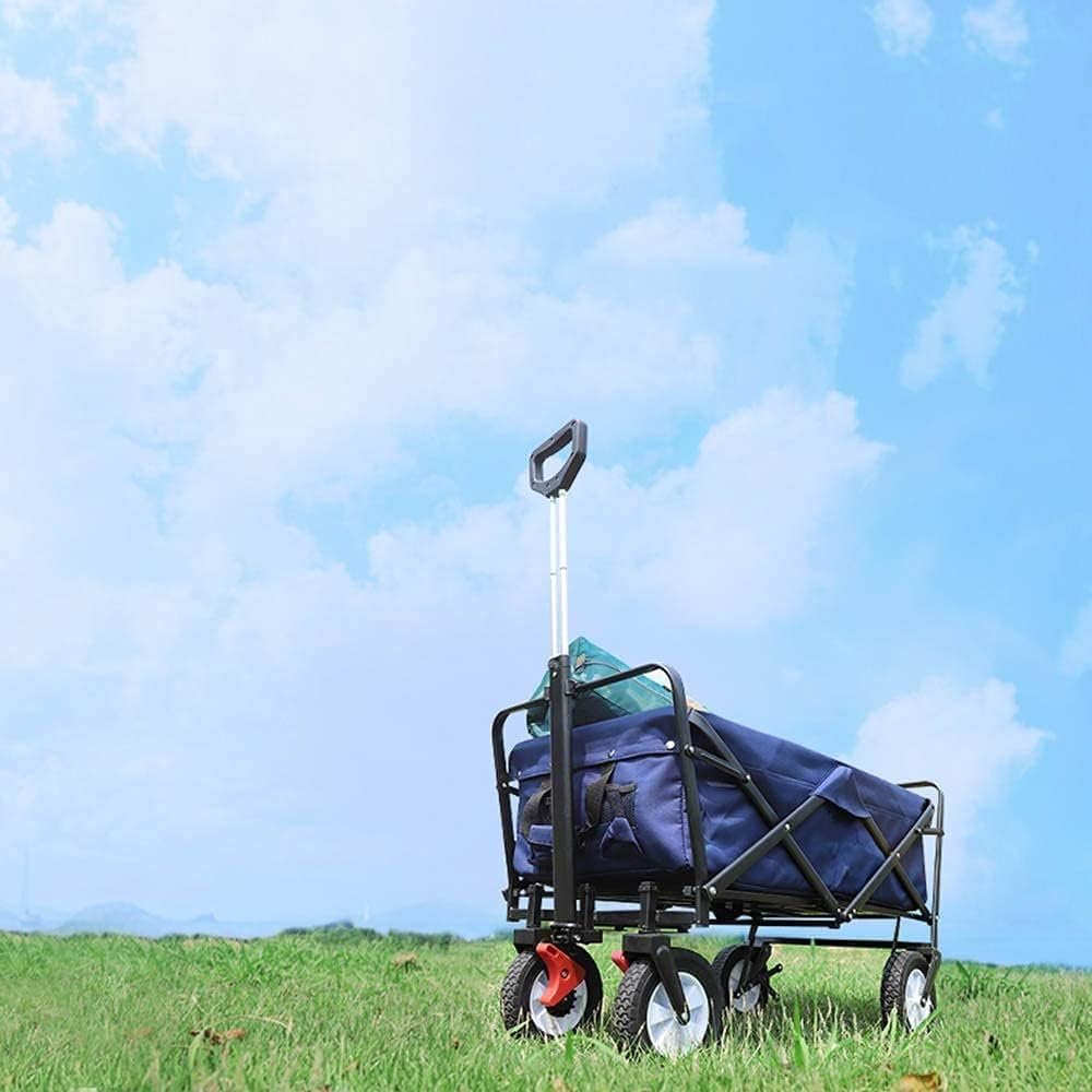 Trolleys, Folding Trolley Outdoor Multi-Function Wagon, Canvas Fabric, Adjustable Handle and 8In Rubber Wheels, Heavy-Duty Garden Transporter for Camping, Groceries, Shop
