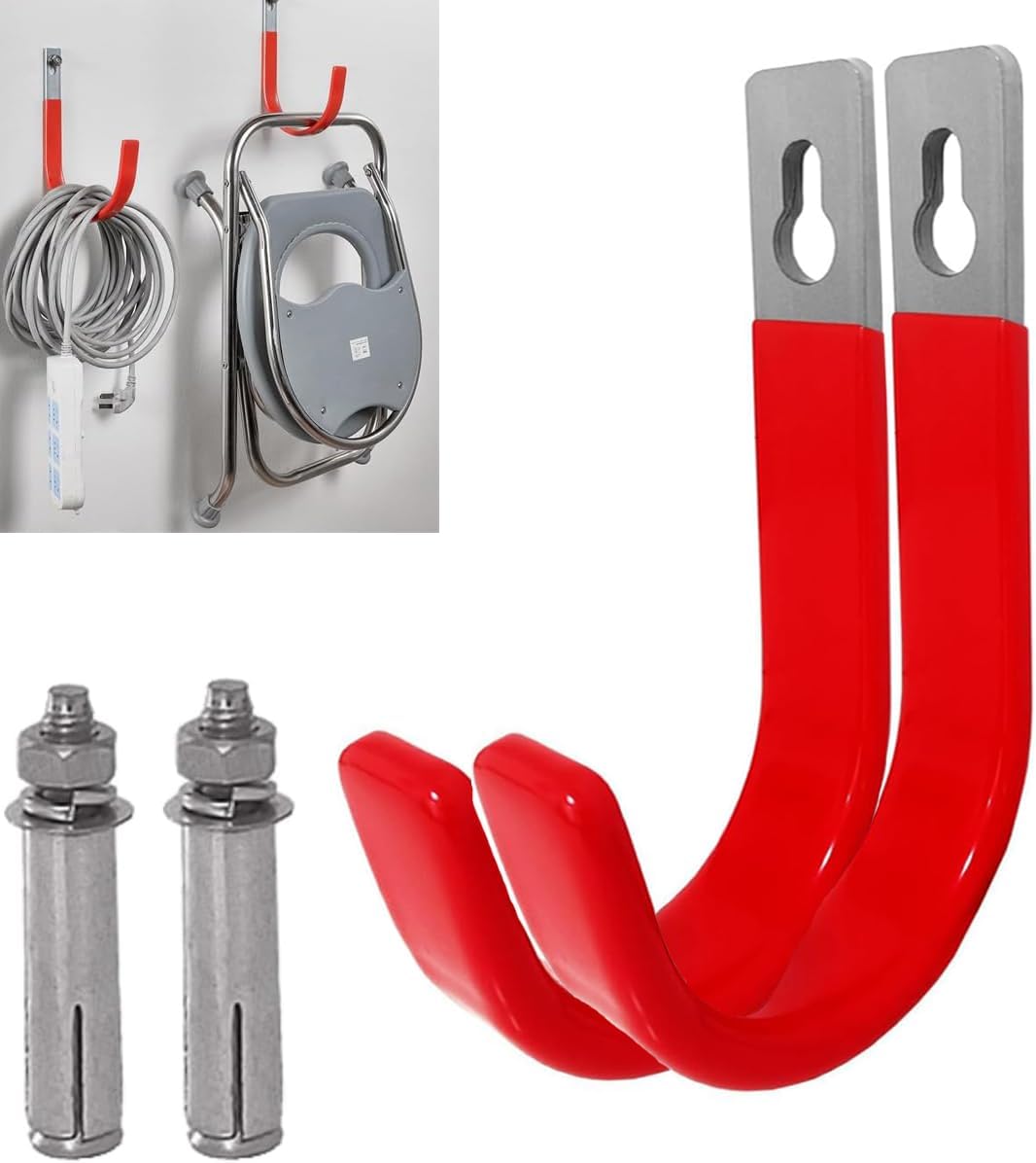 Heavy Duty Steel Garage Hooks,80 lbs Capacity,Large Metal Utility Storage Hook 2 Pack Garden Tool Organizer, Anti-Slip Wall Mount Hose Shed Shop Ladder Hanger J Hook