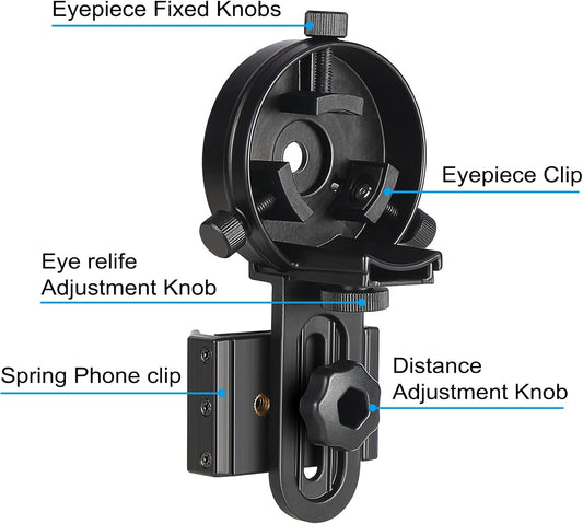 Smartphone Scope Adapter- Phone Mount Working with Spotting Scopes& Binoculars& Monocular& Telescope& Microscope