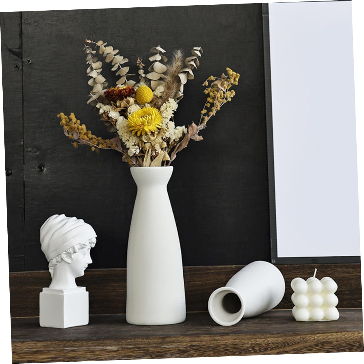PRETYZOOM White Ceramic Mini Flower Vase Medium Size Hydroponic Pot Home Décor Planter for Dried Flowers Tabletop Ornament
