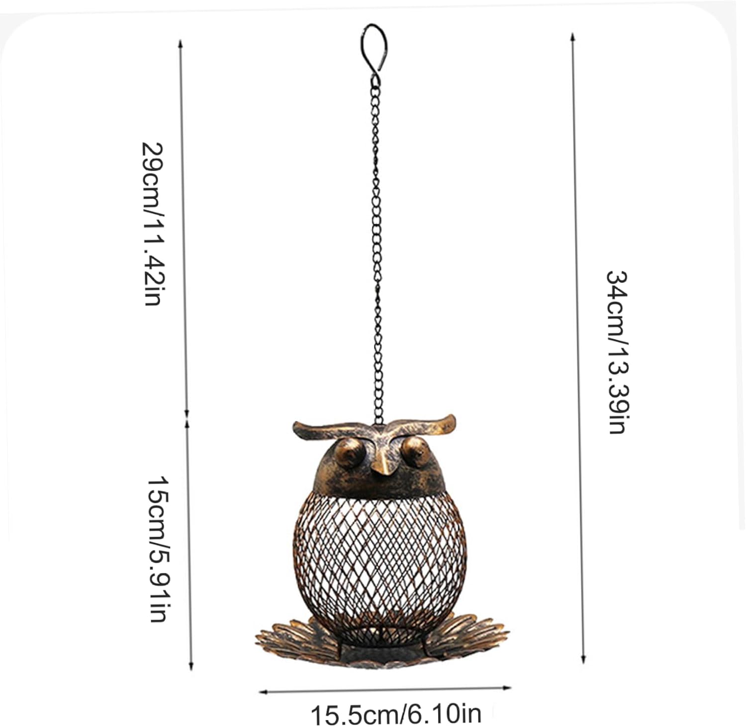 Metal Bird Feeder 6 Inch Owl-Shaped Hanging Bird Feeder with Hollow Ou