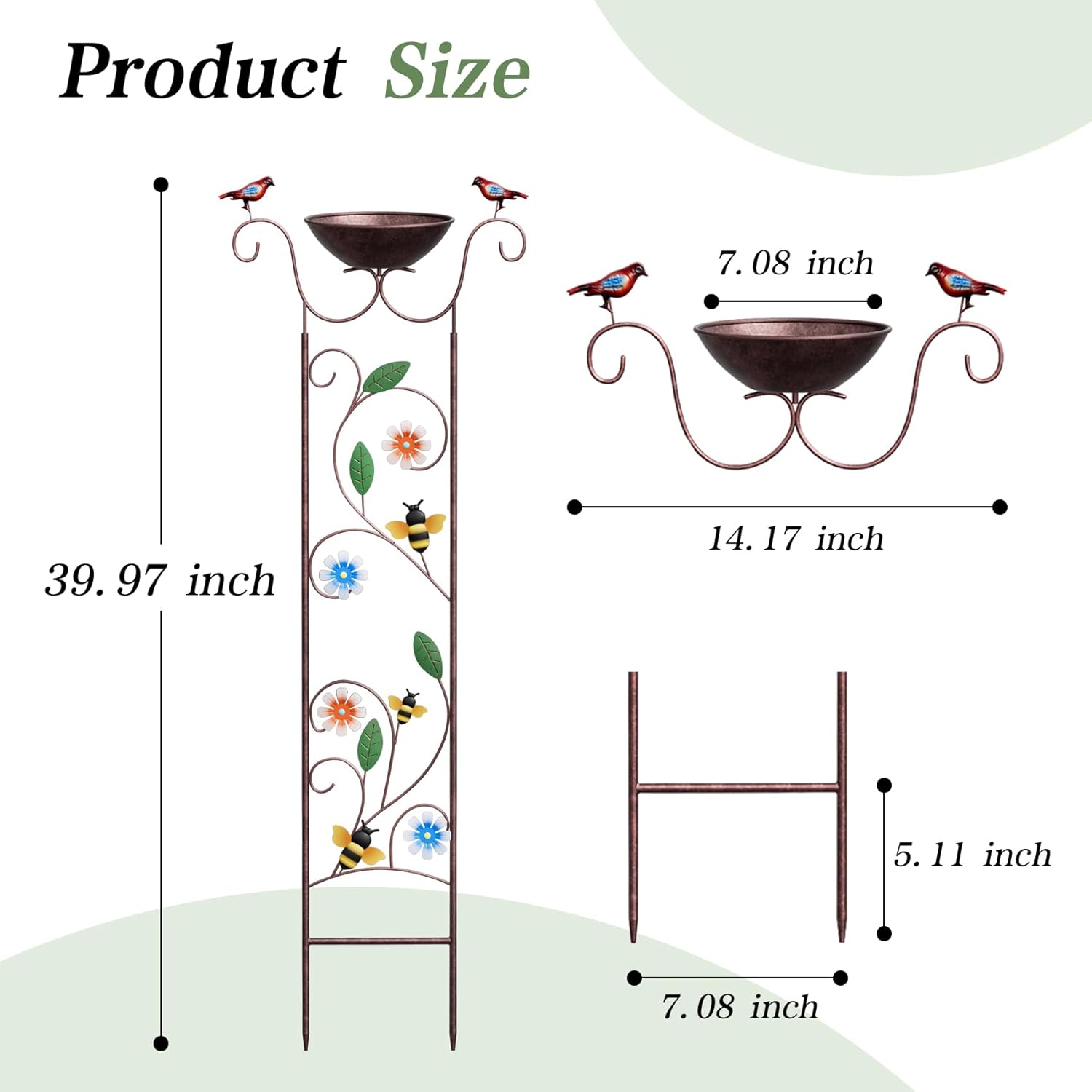 Bird Bath for Outside - Antique Iron Bird Bath with Trellis,Detachable