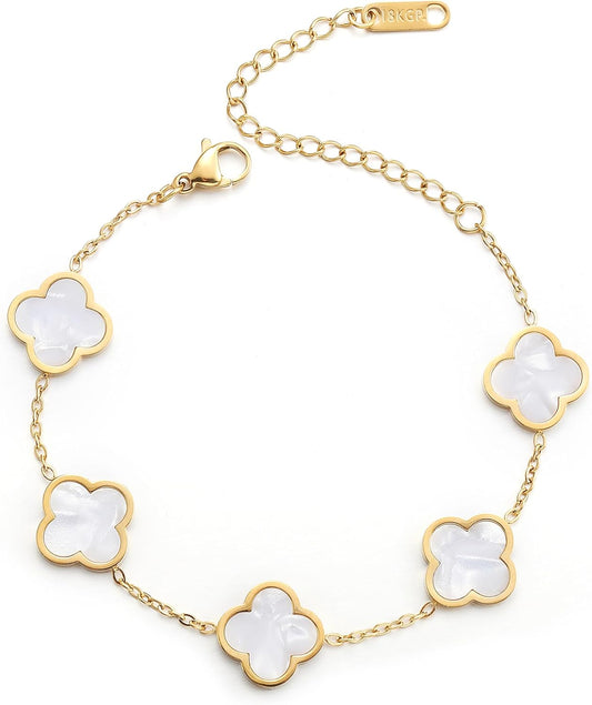 18K Gold Plated Clover Lucky Bracelet for Women White/Black/Red/Green 
